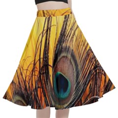 Sunset Illustration Water Night Sun Landscape Grass Clouds Painting Digital Art Drawing A-line Full Circle Midi Skirt With Pocket by Cemarart