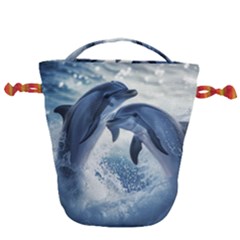 Dolphins Sea Ocean Water Drawstring Bucket Bag by Cemarart