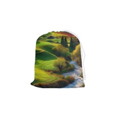 Countryside Landscape Nature Drawstring Pouch (small) by Cemarart
