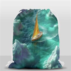 Seascape Boat Sailing Drawstring Bag (small) by Cemarart