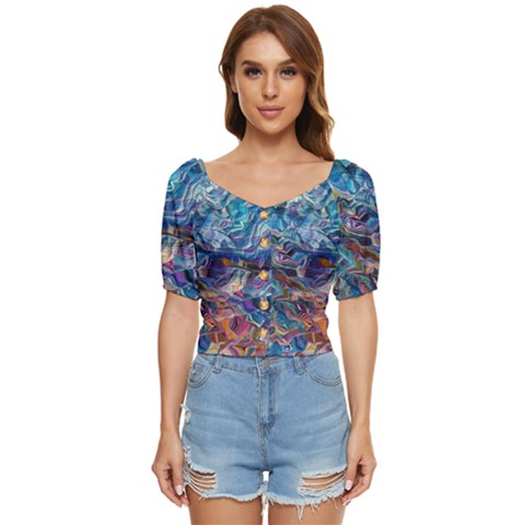 Kaleidoscopic Currents Button Up Blouse by kaleidomarblingart