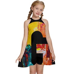 Abstract, Dark Background, Black, Typography,g Kids  Halter Collar Waist Tie Chiffon Dress by nateshop