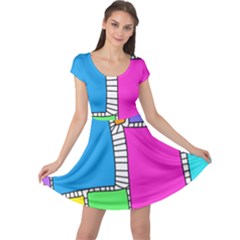 Shapes Texture Colorful Cartoon Cap Sleeve Dress by Cemarart
