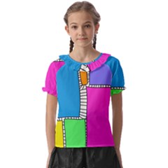Shapes Texture Colorful Cartoon Kids  Frill Chiffon Blouse by Cemarart