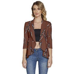 Feather Leaf Pattern Print Women s 3/4 Sleeve Ruffle Edge Open Front Jacket by Cemarart