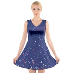 Texture Grunge Speckles Dots V-neck Sleeveless Dress by Cemarart