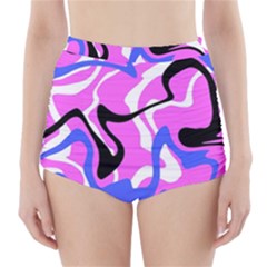 Swirl Pink White Blue Black High-waisted Bikini Bottoms by Cemarart
