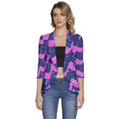 Texture Watercolour Liquify Women s 3/4 Sleeve Ruffle Edge Open Front Jacket by Cemarart