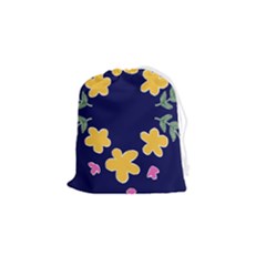 Doodle Flower Leaves Plant Design Drawstring Pouch (small) by Cemarart