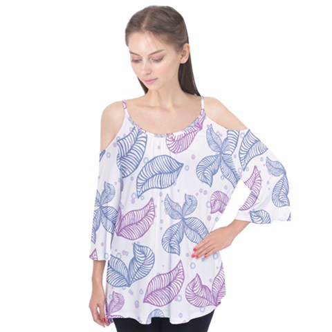 Boho Bohemian Flower Beige Brown Flutter Sleeve T-shirt  by Cemarart
