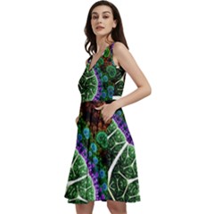 Digital Art Fractal Abstract Artwork 3d Floral Pattern Waves Vortex Sphere Nightmare Sleeveless V-neck Skater Dress With Pockets by Cemarart