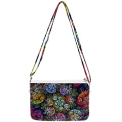Floral Fractal 3d Art Pattern Double Gusset Crossbody Bag by Cemarart