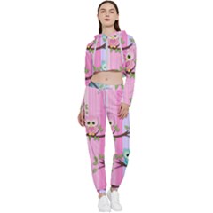 Owls Family Stripe Tree Cropped Zip Up Lounge Set by Bedest