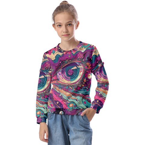 Human Eye Pattern Kids  Long Sleeve T-shirt With Frill  by Grandong
