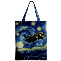 Spaceship Starry Night Van Gogh Painting Zipper Classic Tote Bag by Maspions