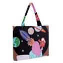 Girl Bed Space Planets Spaceship Rocket Astronaut Galaxy Universe Cosmos Woman Dream Imagination Bed Zipper Medium Tote Bag View2