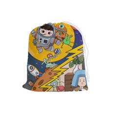 Astronaut Moon Monsters Spaceship Universe Space Cosmos Drawstring Pouch (large) by Maspions