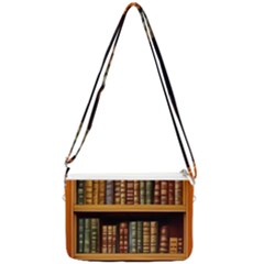Room Interior Library Books Bookshelves Reading Literature Study Fiction Old Manor Book Nook Reading Double Gusset Crossbody Bag by Grandong