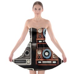 Retro Cameras Old Vintage Antique Technology Wallpaper Retrospective Strapless Bra Top Dress by Grandong
