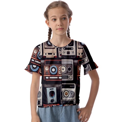 Retro Cameras Old Vintage Antique Technology Wallpaper Retrospective Kids  Cuff Sleeve Scrunch Bottom T-shirt by Grandong