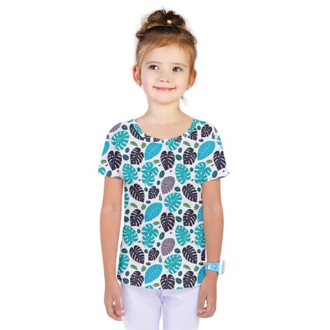 Leaves Monstera Pattern Nature Blue Purple Mauve Flora Kids  One Piece T-shirt by Maspions