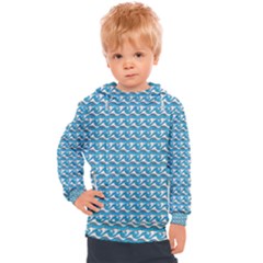 Blue Wave Sea Ocean Pattern Background Beach Nature Water Kids  Hooded Pullover by Maspions