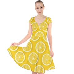 Lemon Fruits Slice Seamless Pattern Cap Sleeve Front Wrap Midi Dress by Apen