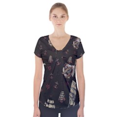 Vintage Tattoos Nautical Short Sleeve Front Detail Top by Apen