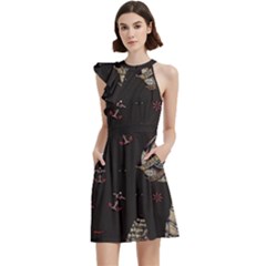 Vintage Tattoos Nautical Cocktail Party Halter Sleeveless Dress With Pockets by Apen
