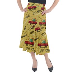 Childish Seamless Pattern With Dino Driver Midi Mermaid Skirt by Apen