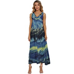 Spaceship Starry Night Van Gogh Painting V-neck Sleeveless Loose Fit Overalls by Maspions