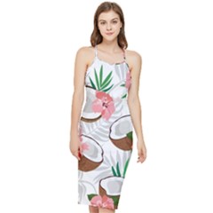 Seamless Pattern Coconut Piece Palm Leaves With Pink Hibiscus Bodycon Cross Back Summer Dress by Apen