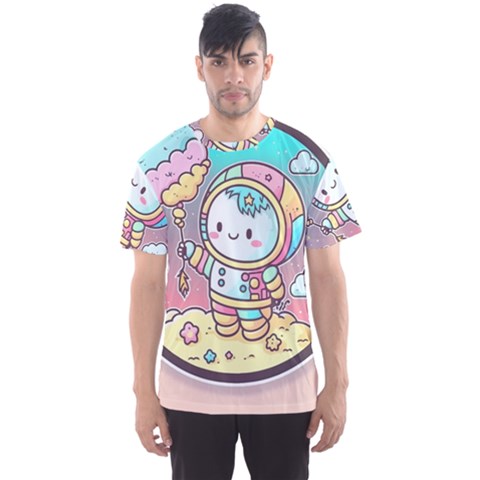 Boy Astronaut Cotton Candy Childhood Fantasy Tale Literature Planet Universe Kawaii Nature Cute Clou Men s Sport Mesh T-shirt by Maspions