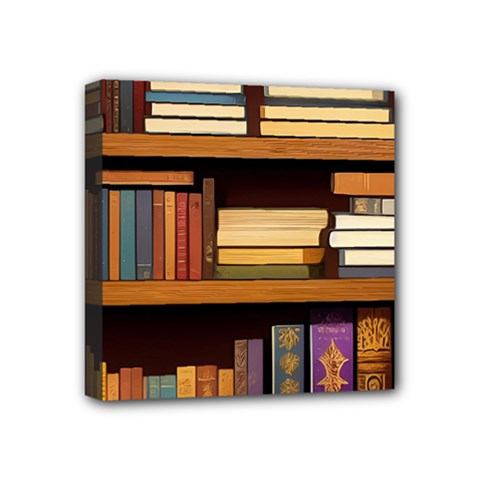 Book Nook Books Bookshelves Comfortable Cozy Literature Library Study Reading Room Fiction Entertain Mini Canvas 4  X 4  (stretched) by Maspions