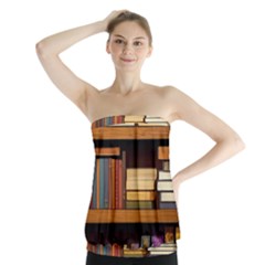 Book Nook Books Bookshelves Comfortable Cozy Literature Library Study Reading Room Fiction Entertain Strapless Top by Maspions