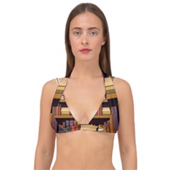 Book Nook Books Bookshelves Comfortable Cozy Literature Library Study Reading Room Fiction Entertain Double Strap Halter Bikini Top by Maspions