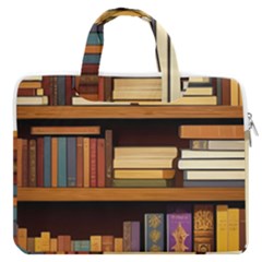 Book Nook Books Bookshelves Comfortable Cozy Literature Library Study Reading Room Fiction Entertain Macbook Pro 16  Double Pocket Laptop Bag  by Maspions