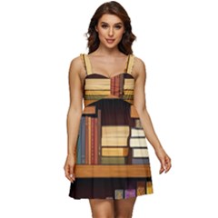 Book Nook Books Bookshelves Comfortable Cozy Literature Library Study Reading Room Fiction Entertain Ruffle Strap Babydoll Chiffon Dress by Maspions
