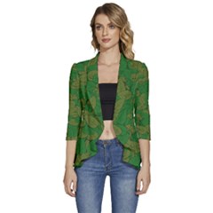 Vectors Leaves Background Plant Women s 3/4 Sleeve Ruffle Edge Open Front Jacket by Askadina