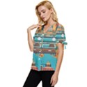 City Painting Town Urban Artwork Bow Sleeve Button Up Top View2