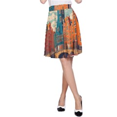 London England Bridge Europe Buildings Architecture Vintage Retro Town City A-line Skirt by Maspions