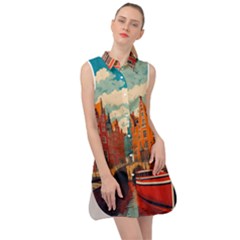 London England Bridge Europe Buildings Architecture Vintage Retro Town City Sleeveless Shirt Dress by Maspions