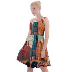 London England Bridge Europe Buildings Architecture Vintage Retro Town City Knee Length Skater Dress by Maspions