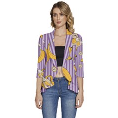 Pattern Bananas Fruit Tropical Seamless Texture Graphics Women s 3/4 Sleeve Ruffle Edge Open Front Jacket by Bedest