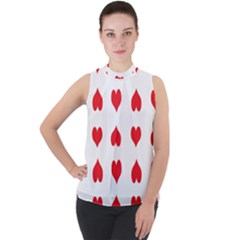 Heart Red Love Valentines Day Mock Neck Chiffon Sleeveless Top by Bajindul