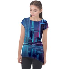Digital Art Artwork Illustration Vector Buiding City Cap Sleeve High Low Top by Maspions