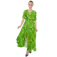Lime Textures Macro, Tropical Fruits, Citrus Fruits, Green Lemon Texture Waist Tie Boho Maxi Dress by nateshop