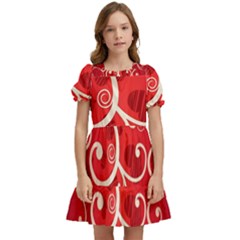 Patterns, Corazones, Texture, Red, Kids  Puff Sleeved Dress