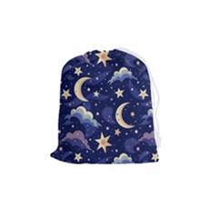 Night Moon Seamless Background Stars Sky Clouds Texture Pattern Drawstring Pouch (medium) by Maspions