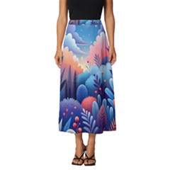 Nature Night Bushes Flowers Leaves Clouds Landscape Berries Story Fantasy Wallpaper Background Sampl Classic Midi Chiffon Skirt by Maspions
